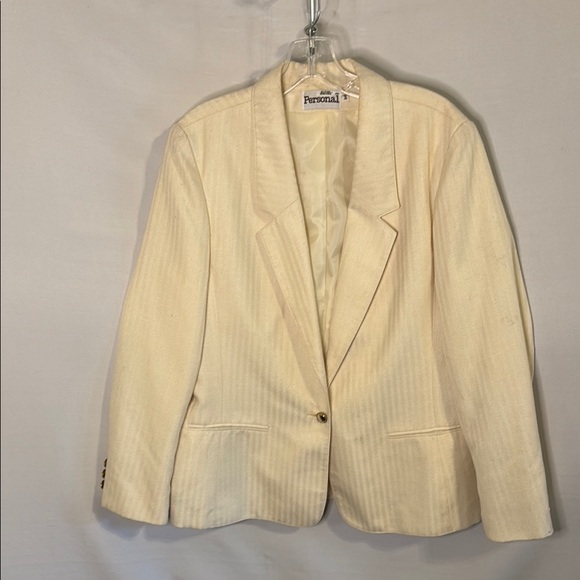 Vintage Personal Cream Blazer Lightweight Linen Suit Jacket 14 1980s - Picture 1 of 4